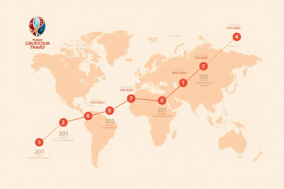 世界杯跟队套票行程示意：地图上串联多座城市与比赛日时间轴